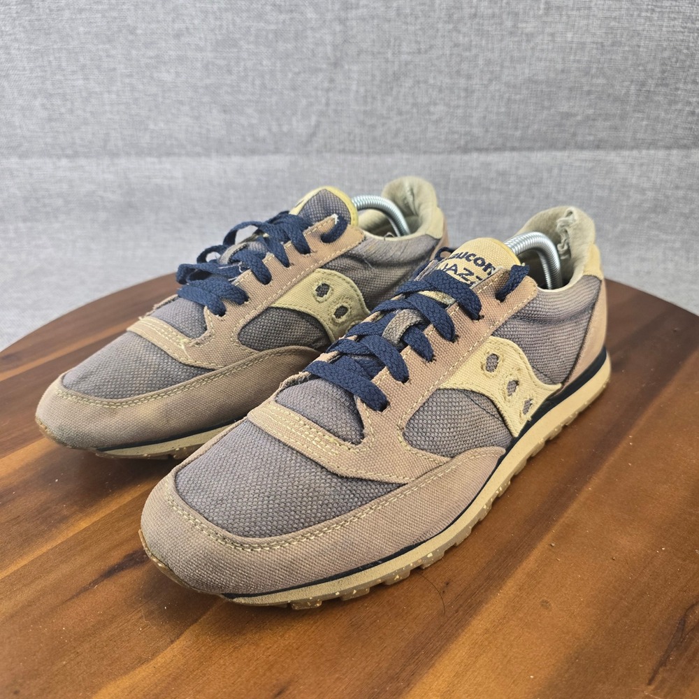 Saucony Jazz Low Pro Mens 10.5 Tan Grey Navy Textile Running Shoes 60687 - Picture 3 of 13